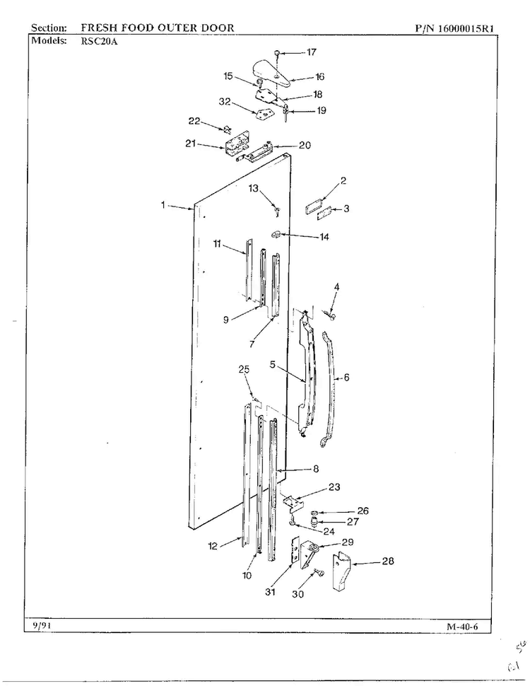 Fresh Food Outer Door Diagram and Parts List for 20591  Maytag Refrigerator