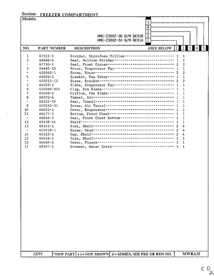 Freezer Compartment Page 2 Diagram and Parts List for 23802-0B  Admiral Refrigerator