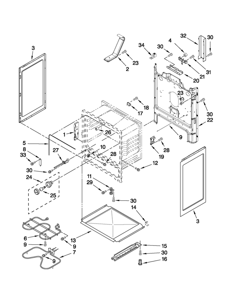 Chassis Parts Diagram and Parts List for AER5823XAW0  Amana Range