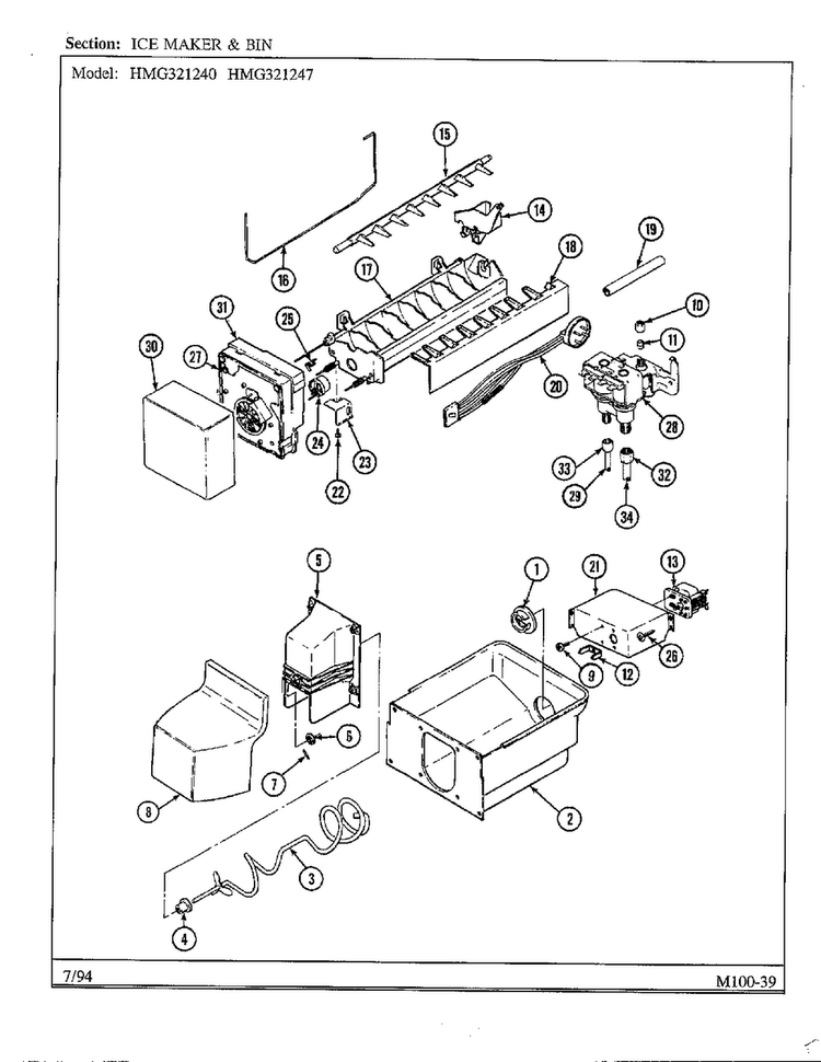 Ice Maker And Bin Diagram and Parts List for 321240  Admiral Refrigerator