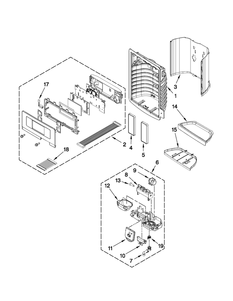 Dispenser Front Parts Diagram and Parts List for MFX2571XEM1  Maytag Refrigerator