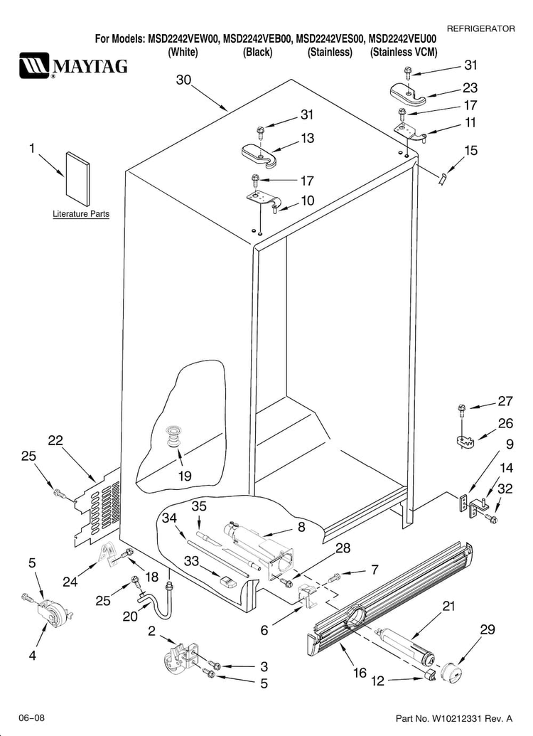 Cabinet Parts Diagram and Parts List for MSD2242VEU00  Maytag Refrigerator