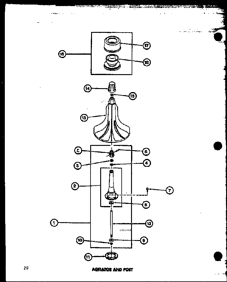 Agitator And Post Diagram and Parts List for TAA400 P77040-2W Amana Washer