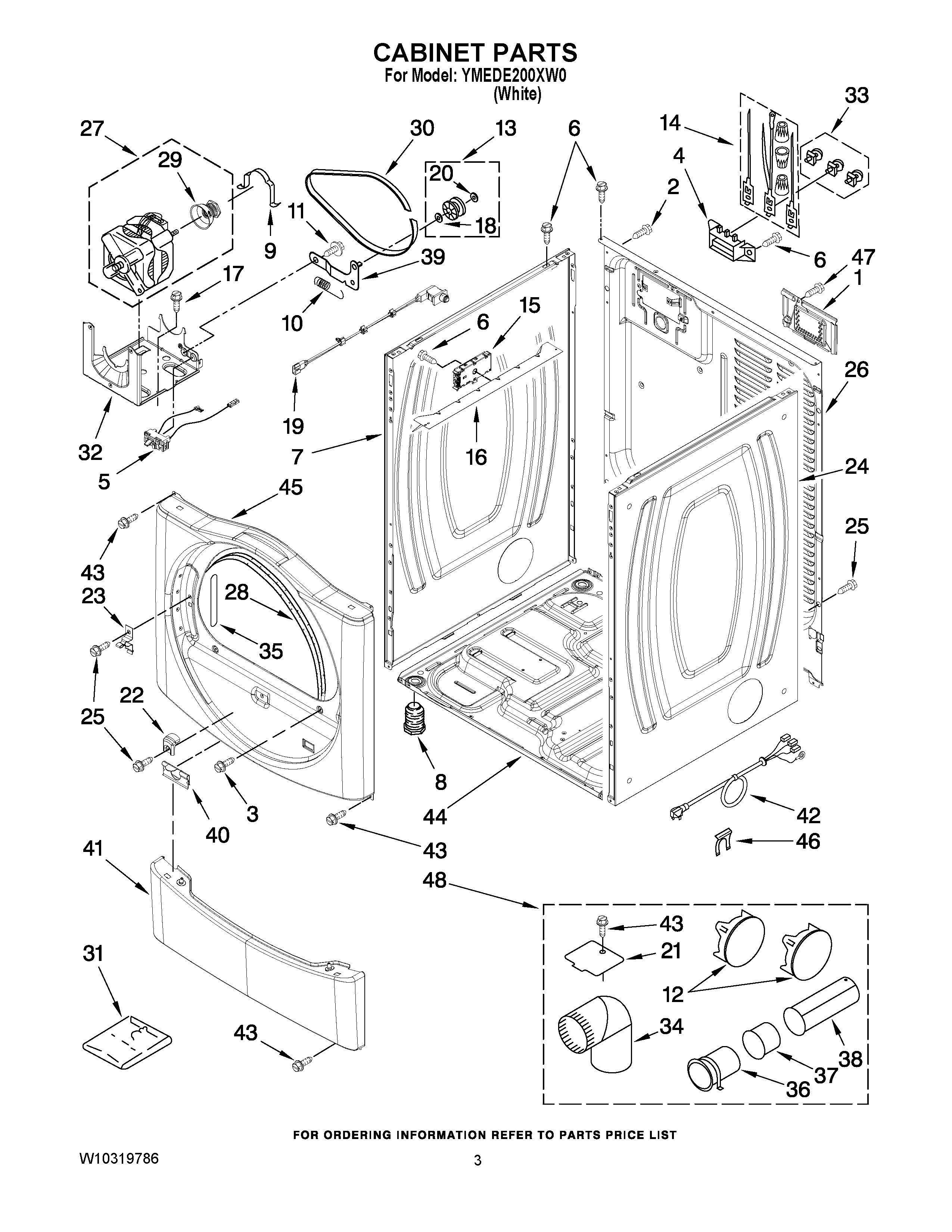 02 - CABINET PARTS Diagram and Parts List for YMEDE200XW0  Maytag Dryer