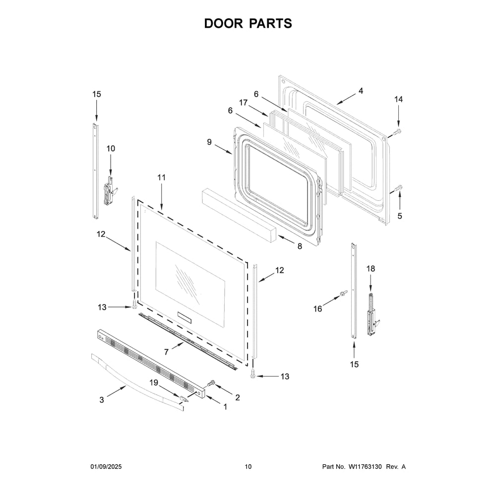 Door Parts Diagram and Parts List for CRGW3484RS0  Crosley Range