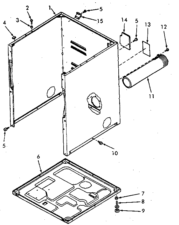 Cabinet, Exhaust Duct And Base Diagram and Parts List for NE8633W43921  Speed Queen Dryer