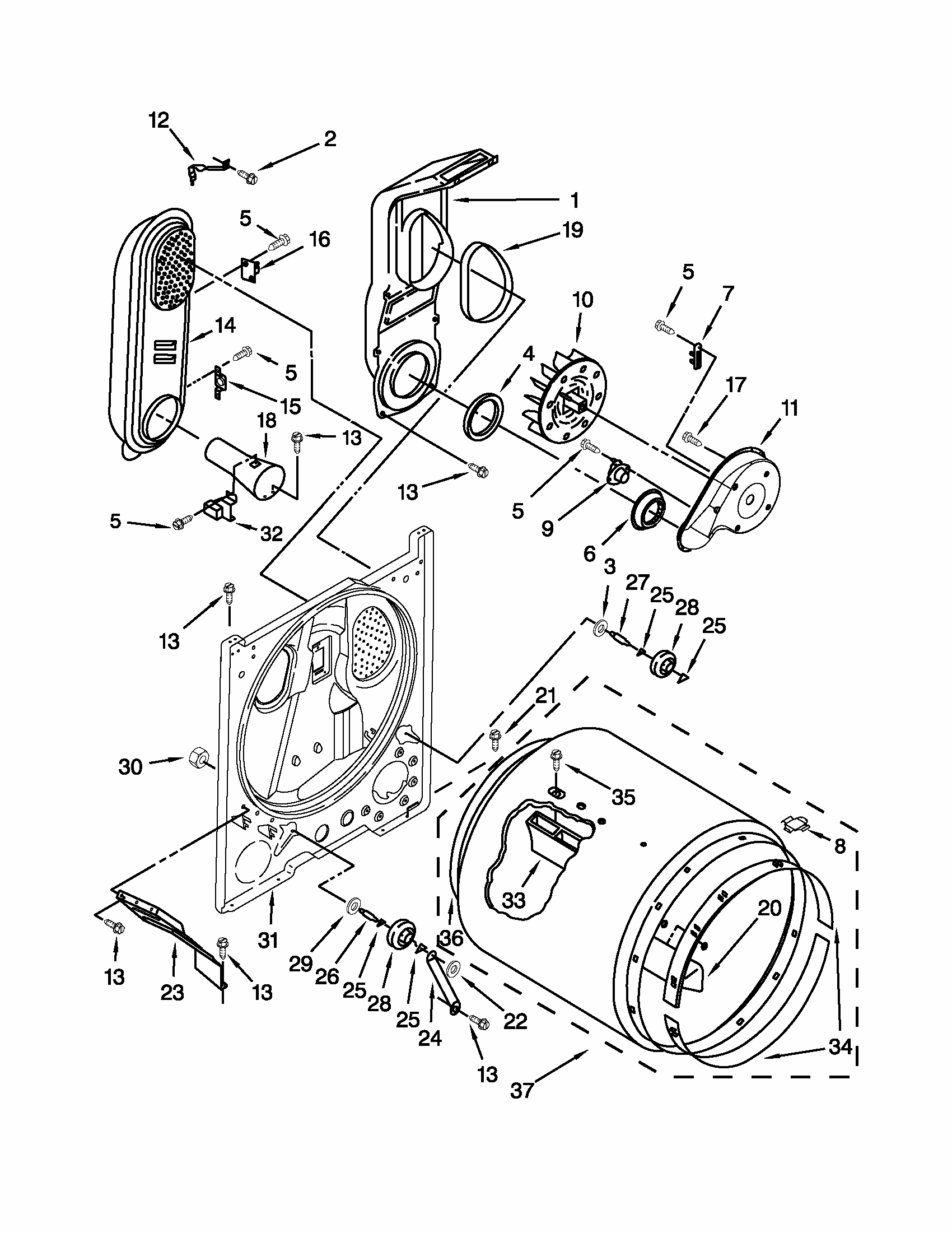 Bulkhead Parts Diagram and Parts List for MGDC300BW0  Maytag Dryer