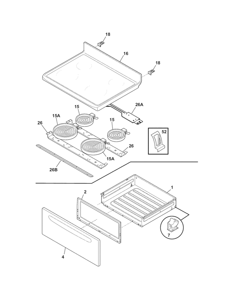 Top/drawer Diagram and Parts List for CRE3580PWA  Crosley Range