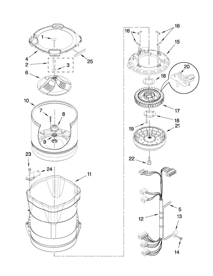 Motor, Basket And Tub Parts Diagram and Parts List for MVWB755YL0  Maytag Washer