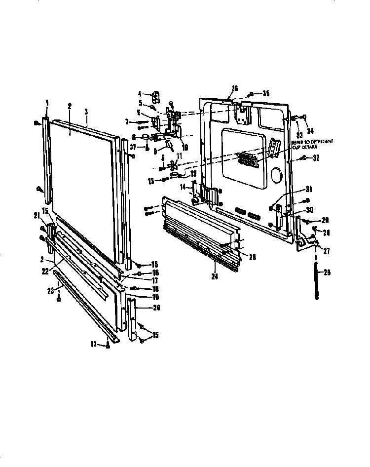 Door Details Diagram and Parts List for DCR-225-1C-OM  Caloric Dishwasher