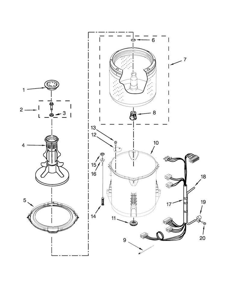 Basket And Tub Parts Diagram and Parts List for NTW4601BQ1  Amana Washer