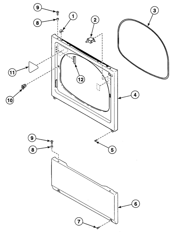 Front Panel Diagram and Parts List for SDE607LF  Speed Queen Dryer