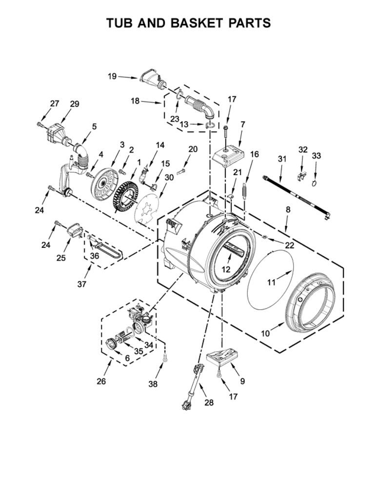 Tub And Basket Parts Diagram and Parts List for MHW5100DC0  Maytag Washer