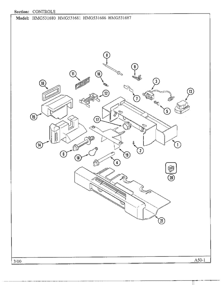 Controls Diagram and Parts List for HMG531680  Admiral Refrigerator