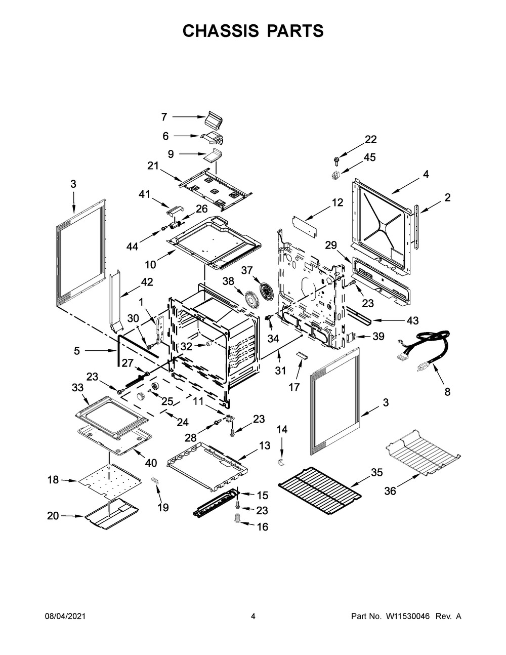 Chassis Parts Diagram and Parts List for MGS8800FZ2  Maytag Range