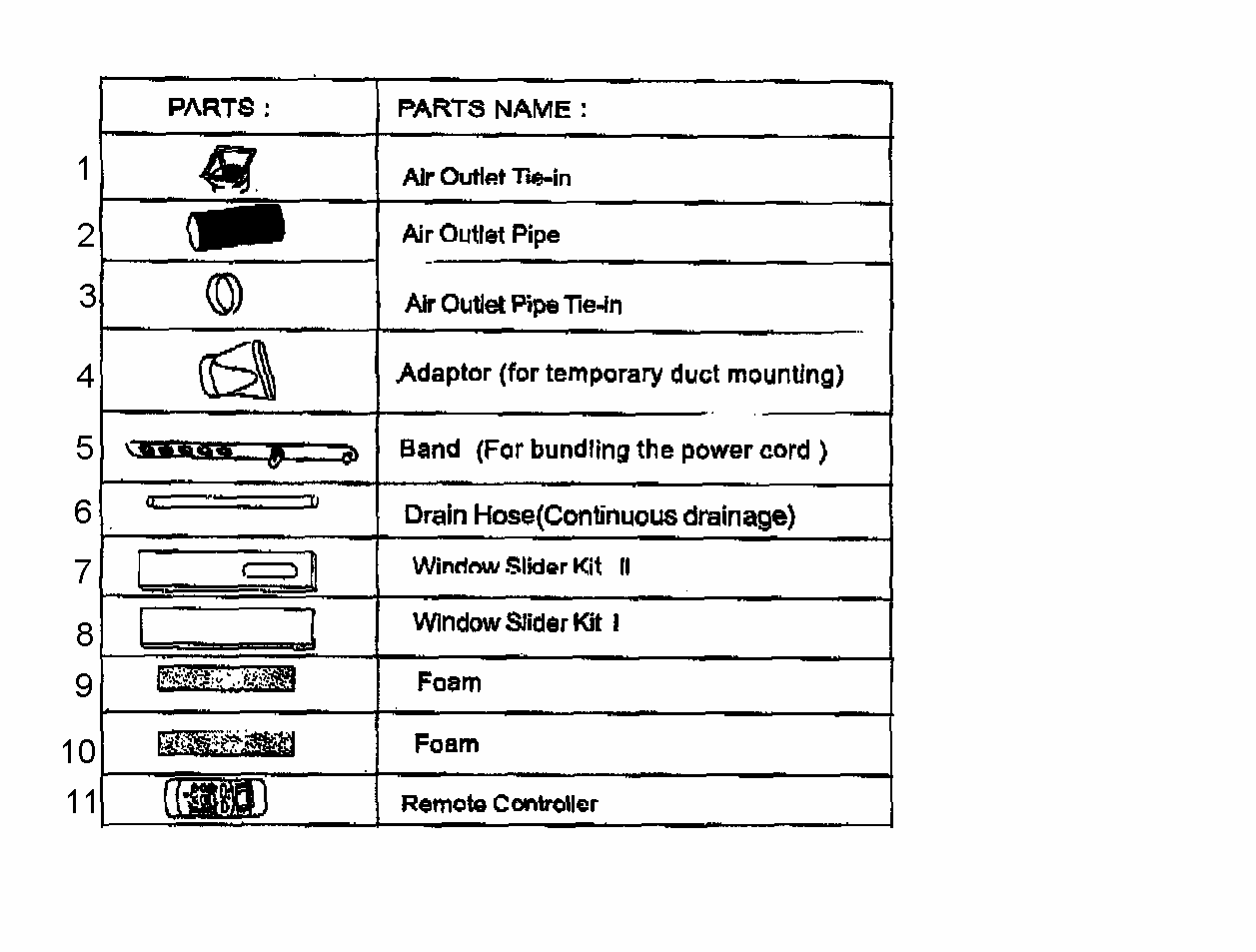 Accessory List Diagram and Parts List for MPM3-10CR-BB6  Maytag Air Conditioner