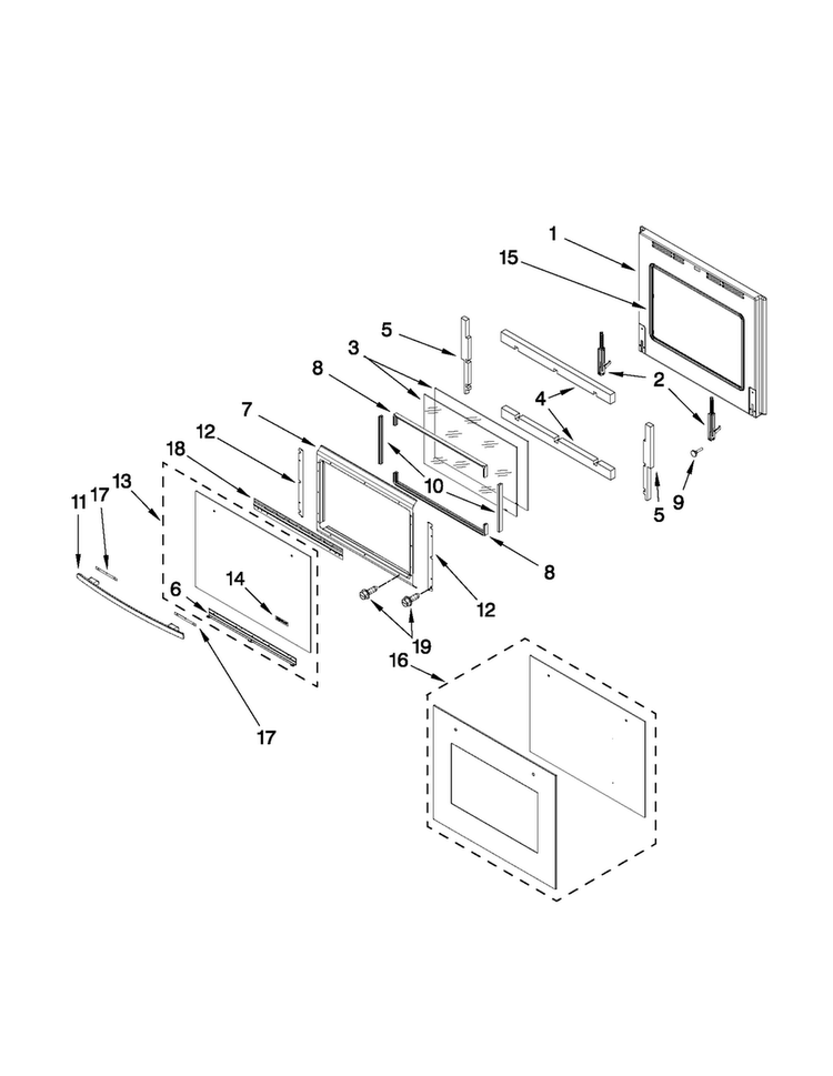 Oven Door Parts Diagram and Parts List for JJW2330WB00  Jenn-Air Wall Oven
