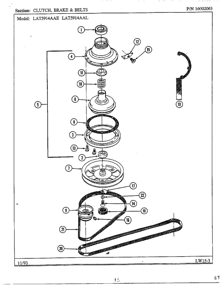 Clutch, Brake And Belts Diagram and Parts List for 6359  Maytag Washer
