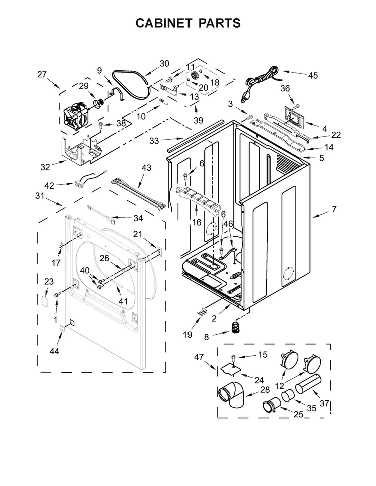 Cabinet Parts Diagram and Parts List for MGDB835DW0  Maytag Dryer