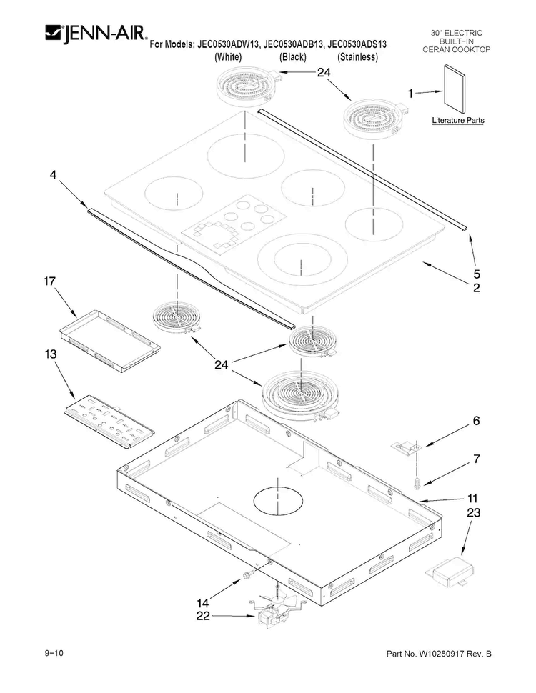 Cooktop Parts Diagram and Parts List for JEC0530ADB13  Jenn-Air Cooktop