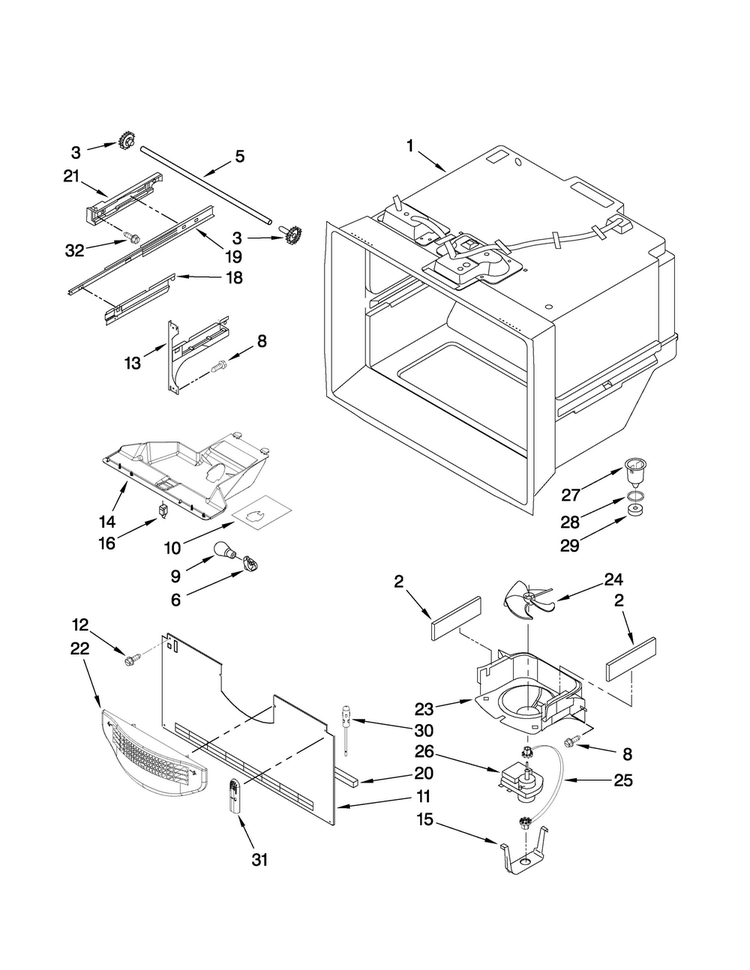 Freezer Liner Parts Diagram and Parts List for ABB1922FEQ3  Amana Refrigerator