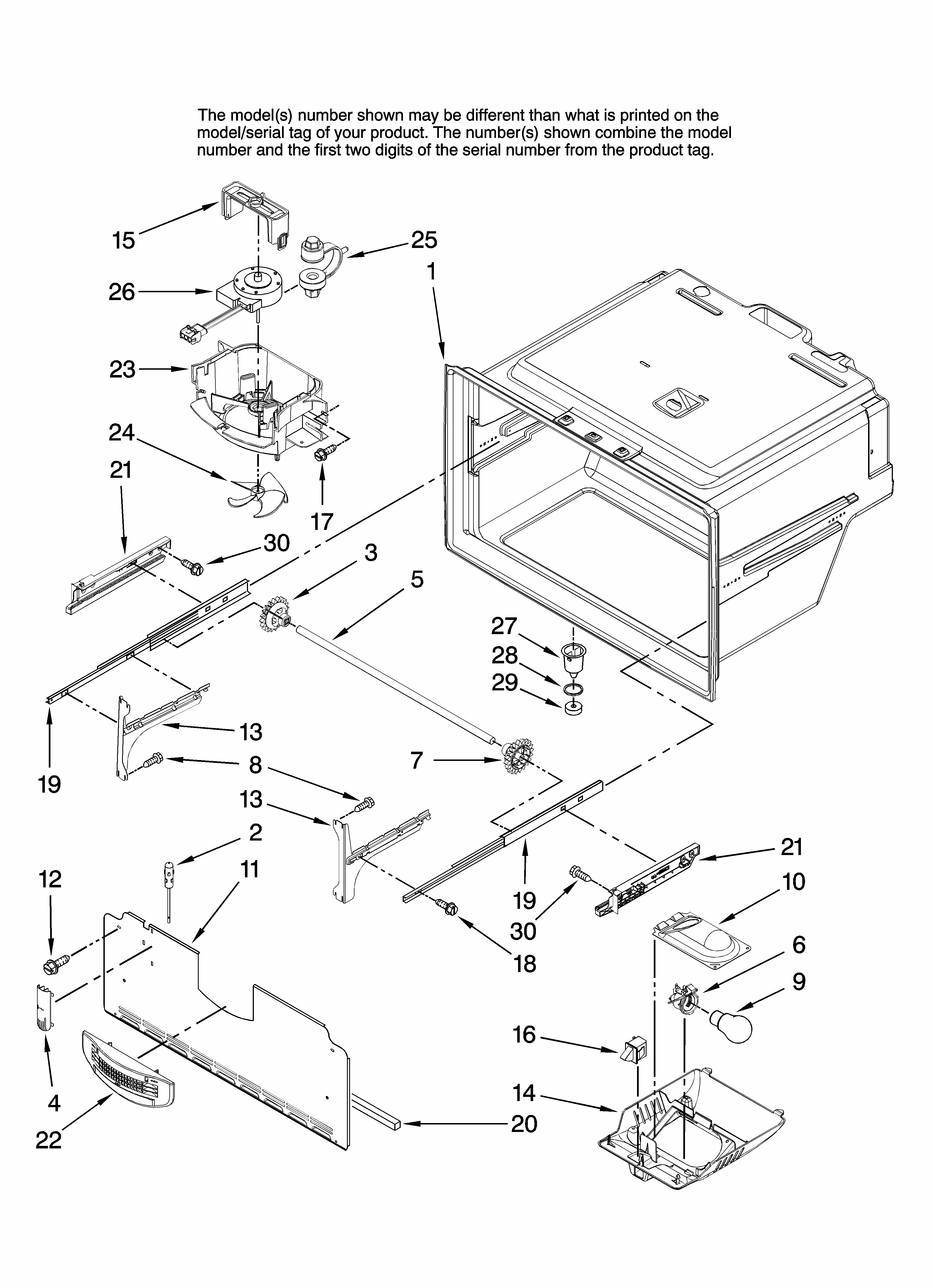 Freezer Liner Parts Diagram and Parts List for MFI2266AES11  Maytag Refrigerator