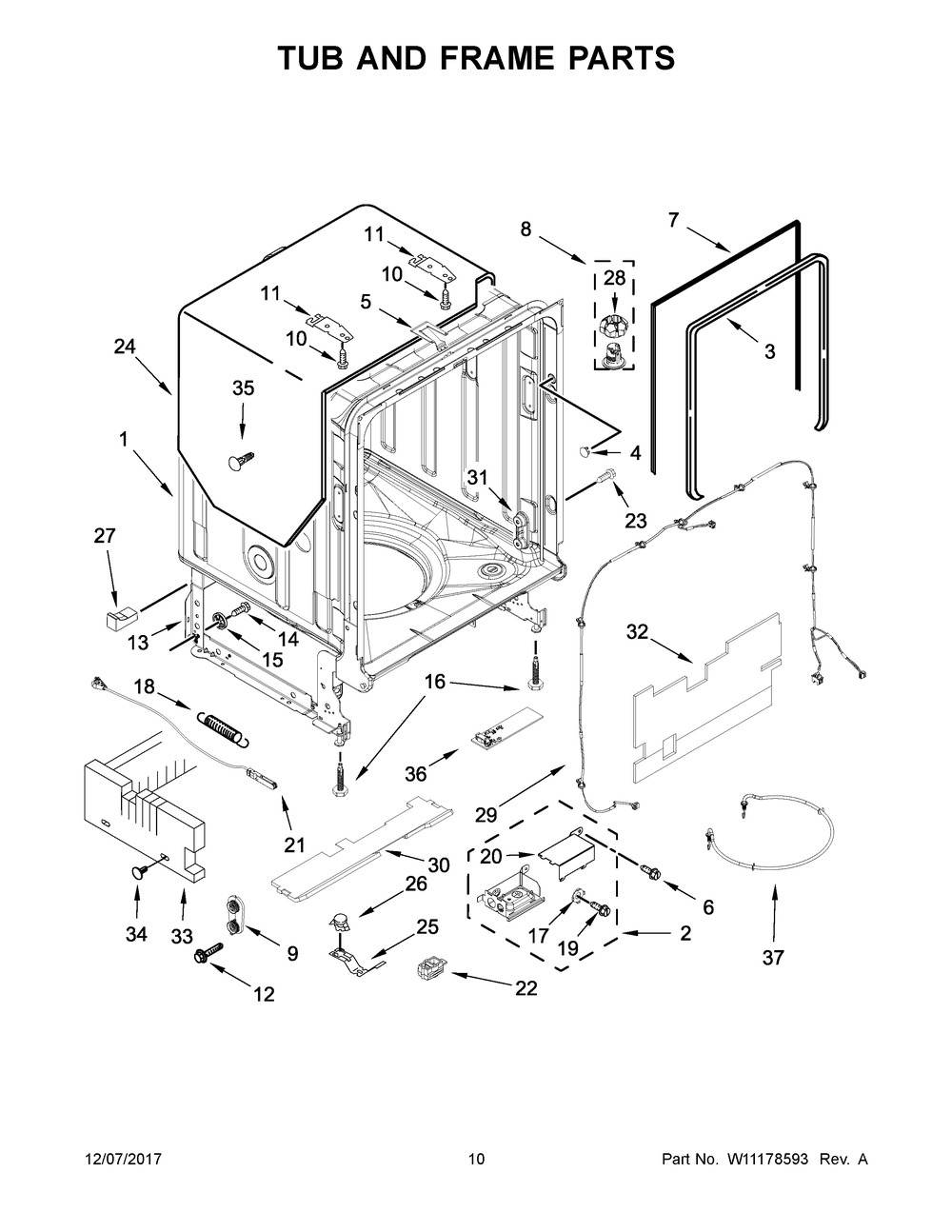 Tub And Frame Parts Diagram and Parts List for JDTSS246GP0  Maytag Dishwasher
