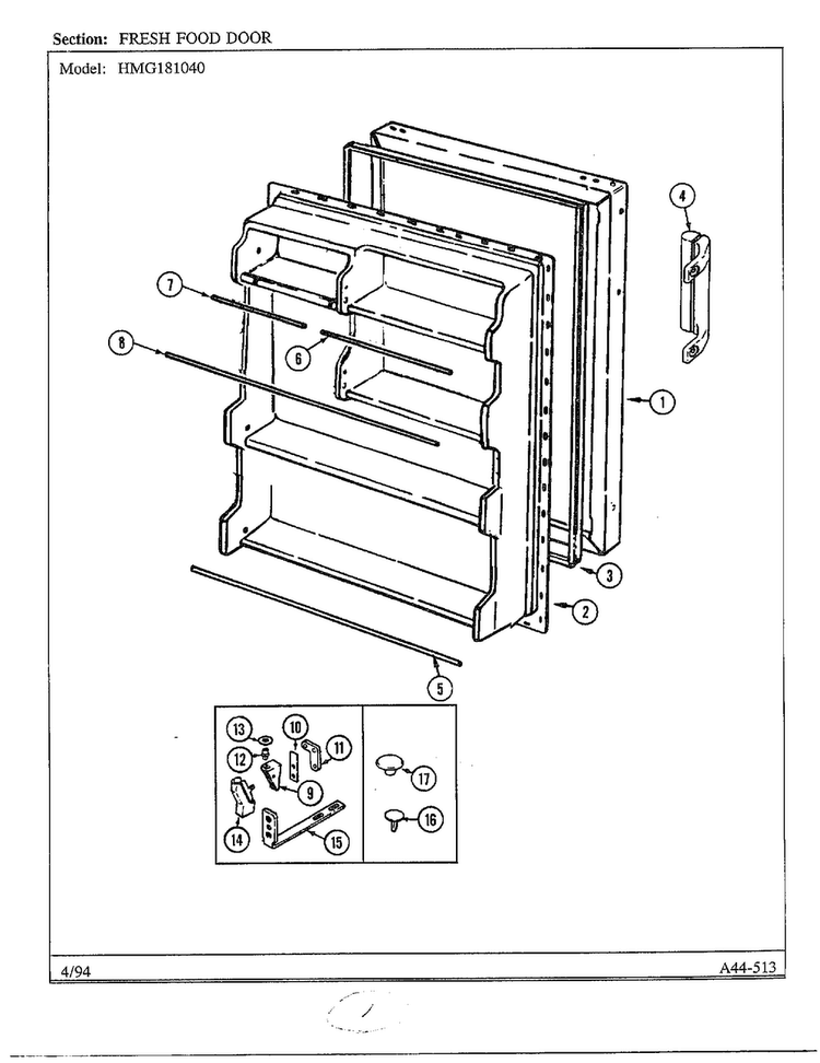 Fresh Food Door Diagram and Parts List for 181040  Admiral Refrigerator