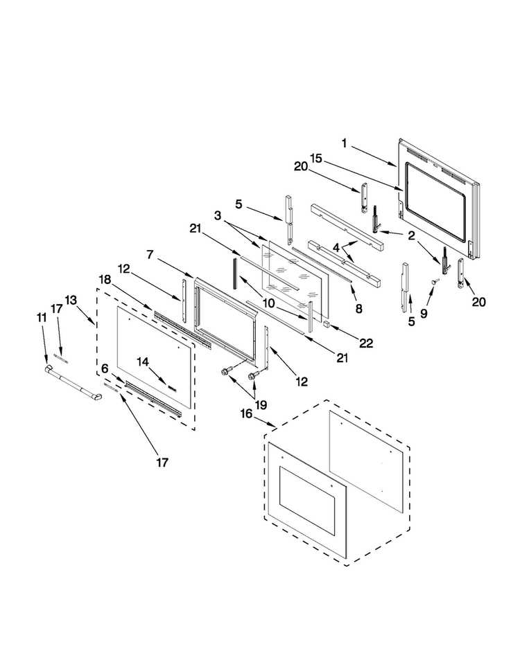 Upper Oven Door Parts Diagram and Parts List for JJW2830WP01  Jenn-Air Wall Oven
