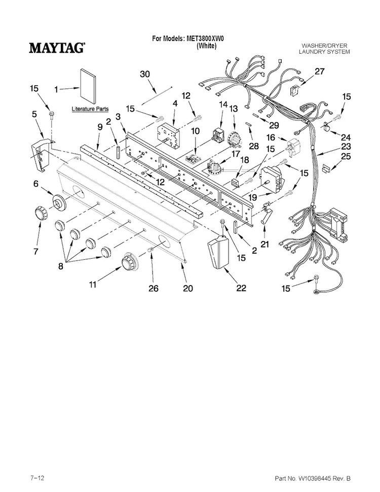 Washer/dryer Control Panel Parts Diagram and Parts List for MET3800XW0  Maytag Washer Dryer Combo