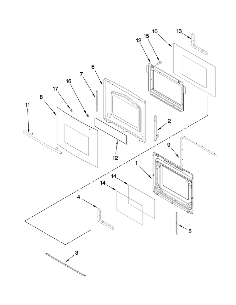Oven Door Parts Diagram and Parts List for JMW8530DAW29  Jenn-Air Microwave Oven Combo