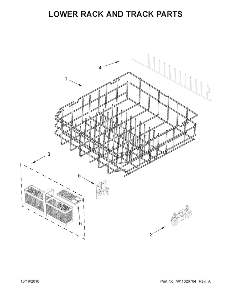 Lower Rack And Track Parts Diagram and Parts List for JDB9000CWP3  Jenn-Air Dishwasher