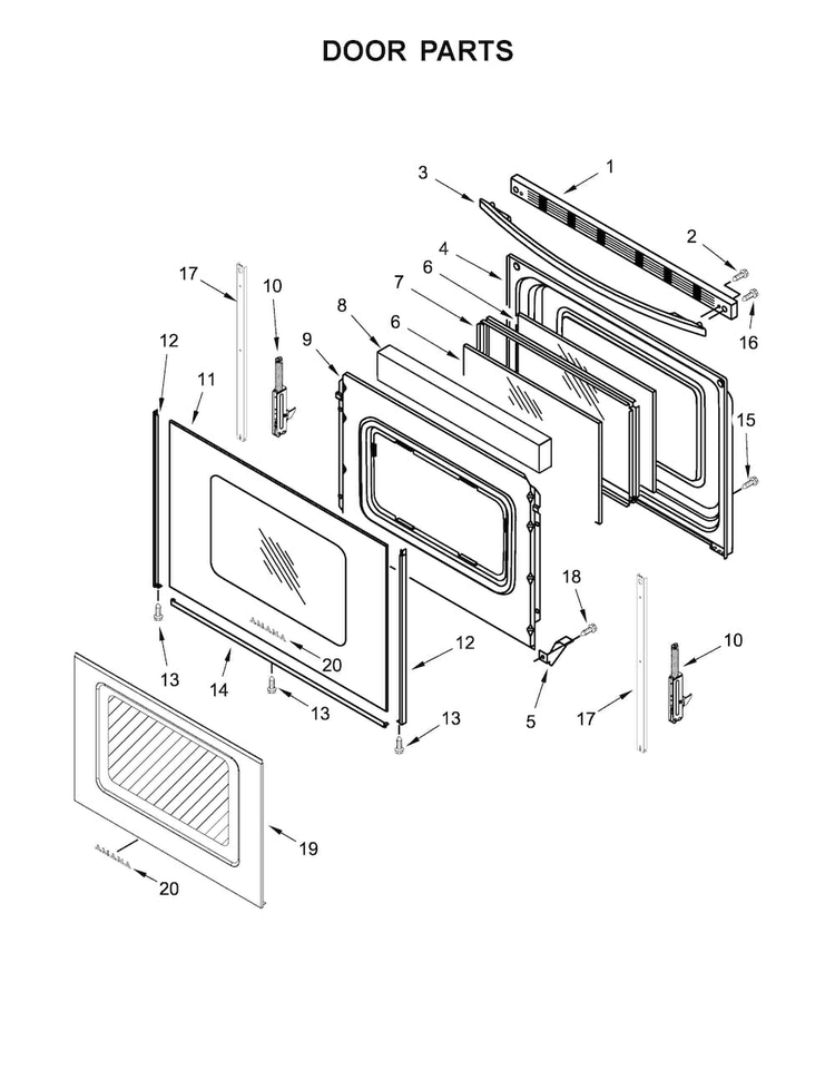 Door Parts Diagram and Parts List for ACR4503SFW0  Amana Range