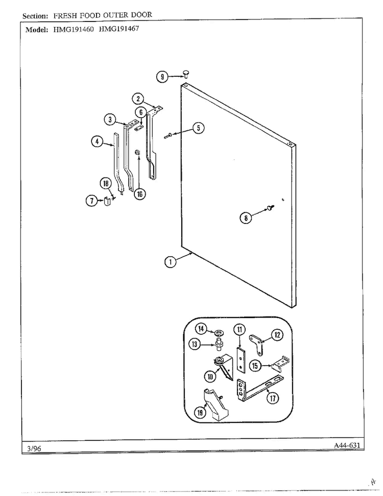 Fresh Food Outer Door Diagram and Parts List for HMG-191460  Admiral Refrigerator