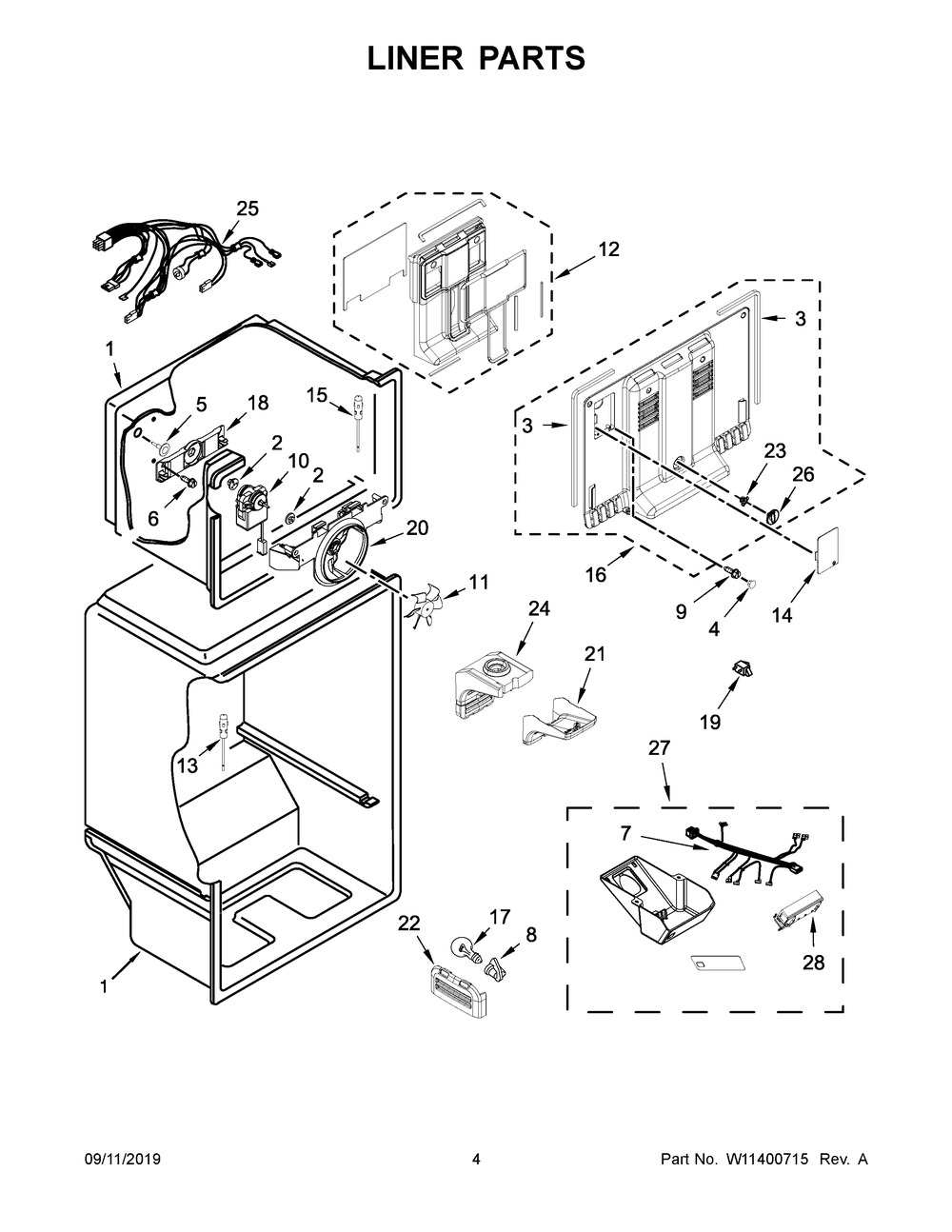 Liner Parts Diagram and Parts List for ART318FFDB06  Maytag Refrigerator