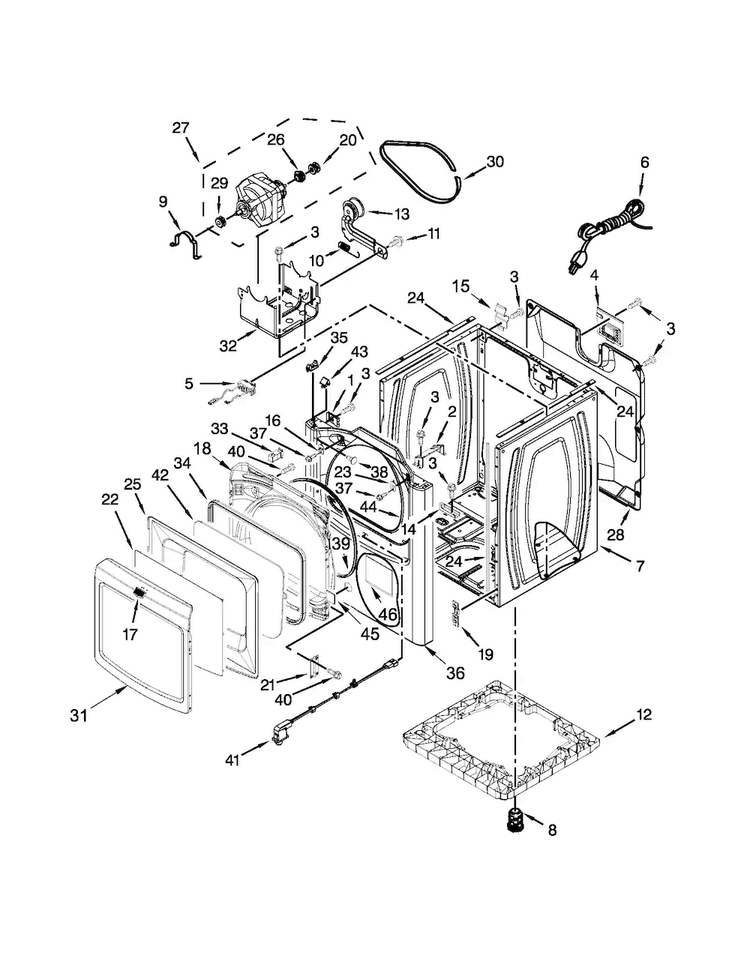 Cabinet Parts Diagram and Parts List for MGDB880BW0  Maytag Dryer