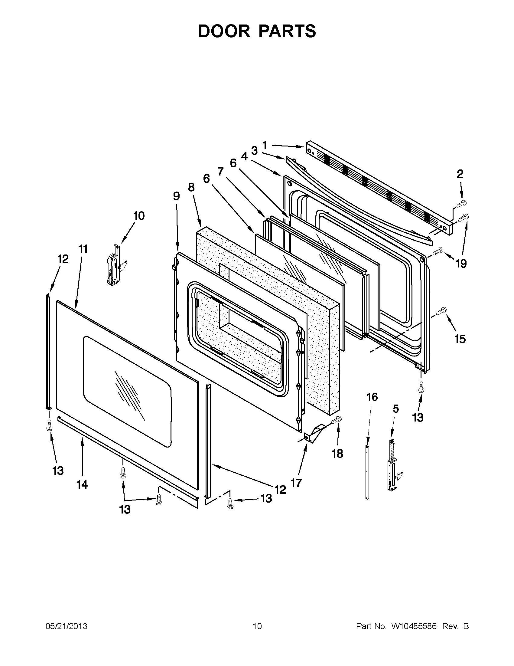 05 - DOOR PARTS Diagram and Parts List for YMER7765WW3  Maytag Range
