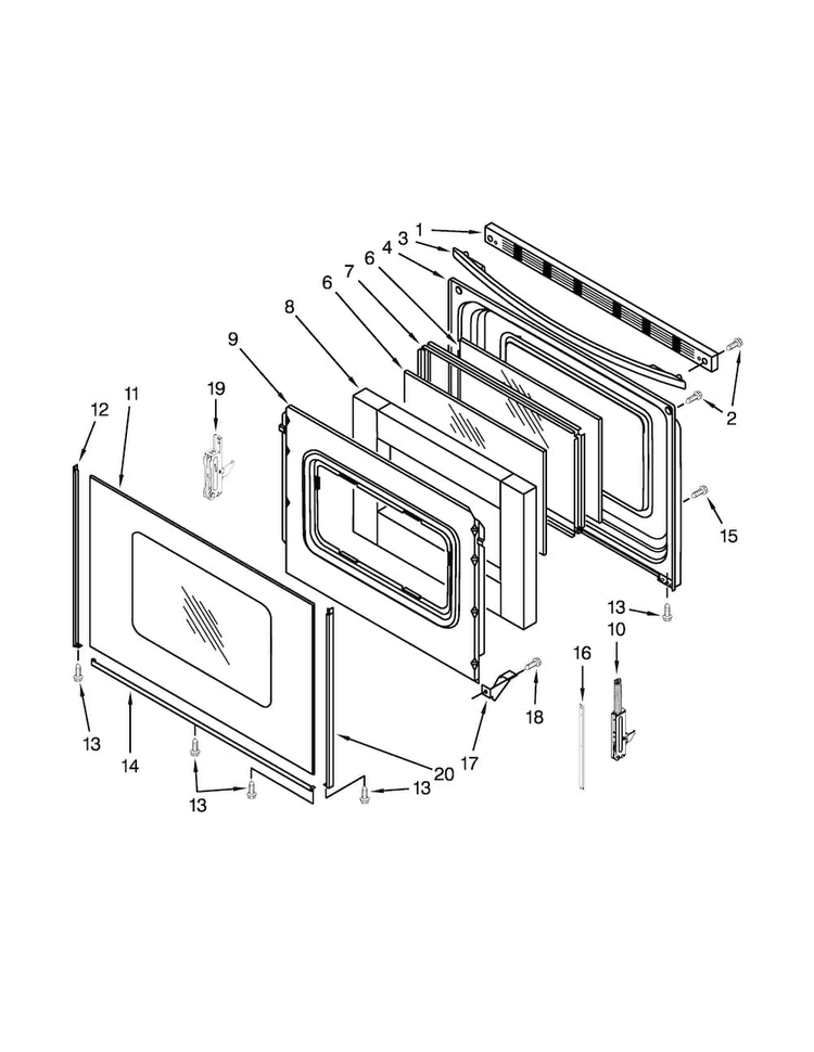 Door Parts Diagram and Parts List for AER6011VAS0  Amana Range