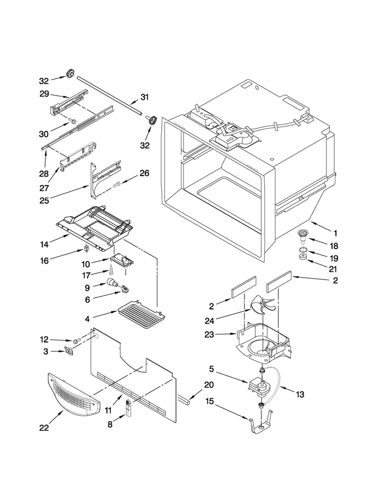 Freezer Liner Parts Diagram and Parts List for JFD2589KEP3  Jenn-Air Refrigerator