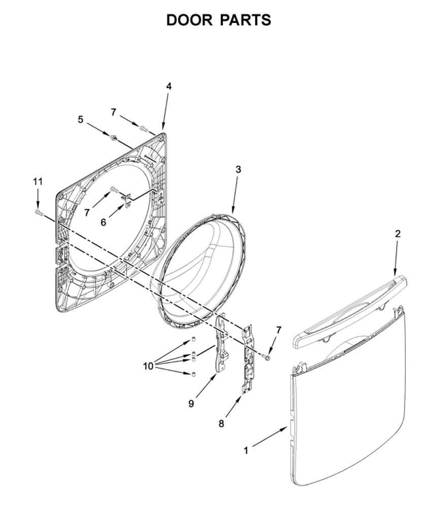 Door Parts Diagram and Parts List for MHW5630HC0  Maytag Washer