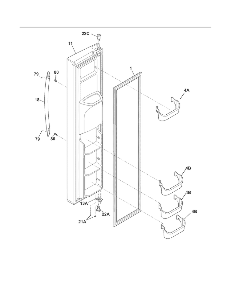 Freezer Door Diagram and Parts List for CRSH267LB5  Crosley Refrigerator
