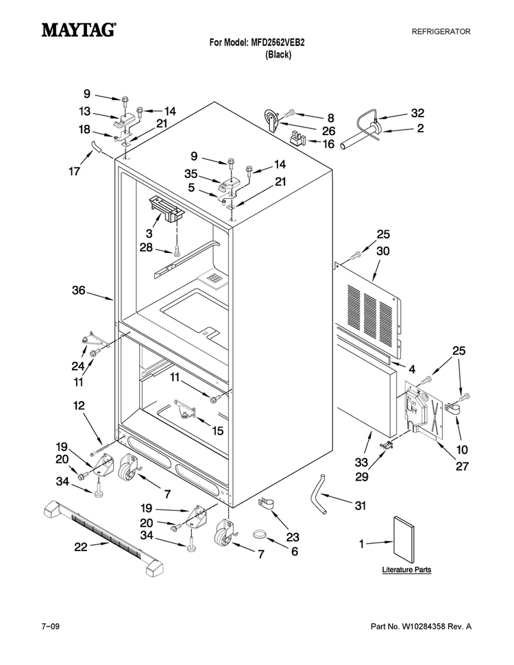 Cabinet Parts Diagram and Parts List for MFD2562VEB2  Maytag Refrigerator