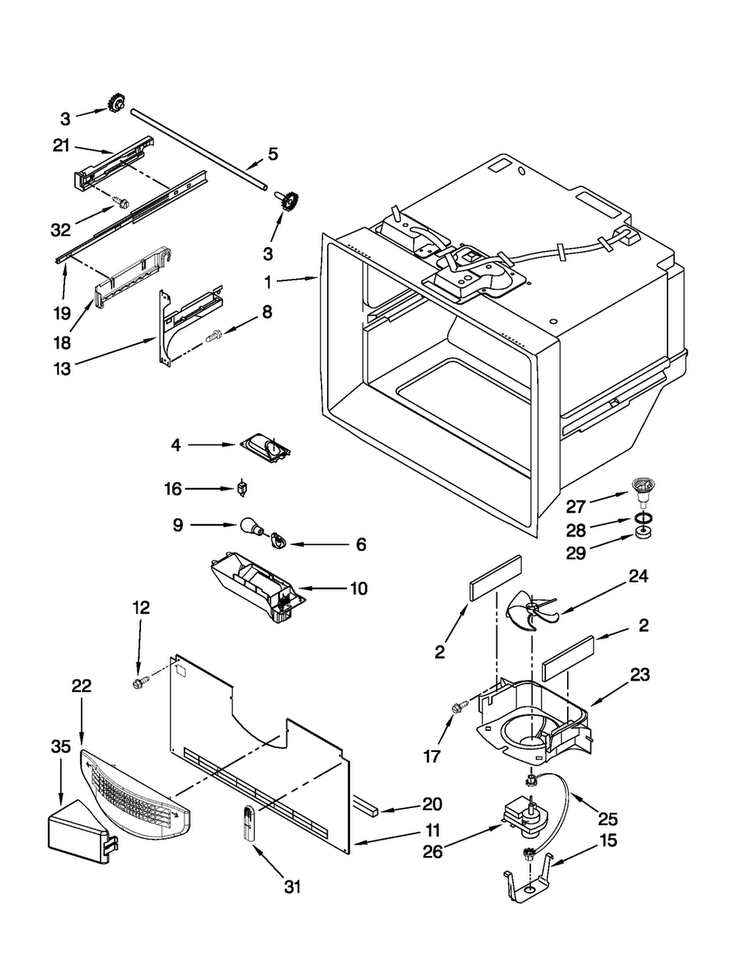 Freezer Liner Parts Diagram and Parts List for JFC2290VTB3  Jenn-Air Refrigerator