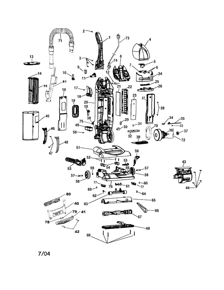 Wind Tunnel Bagless With Edf Diagram and Parts List for U5763-900  Hoover Upright Vacuum