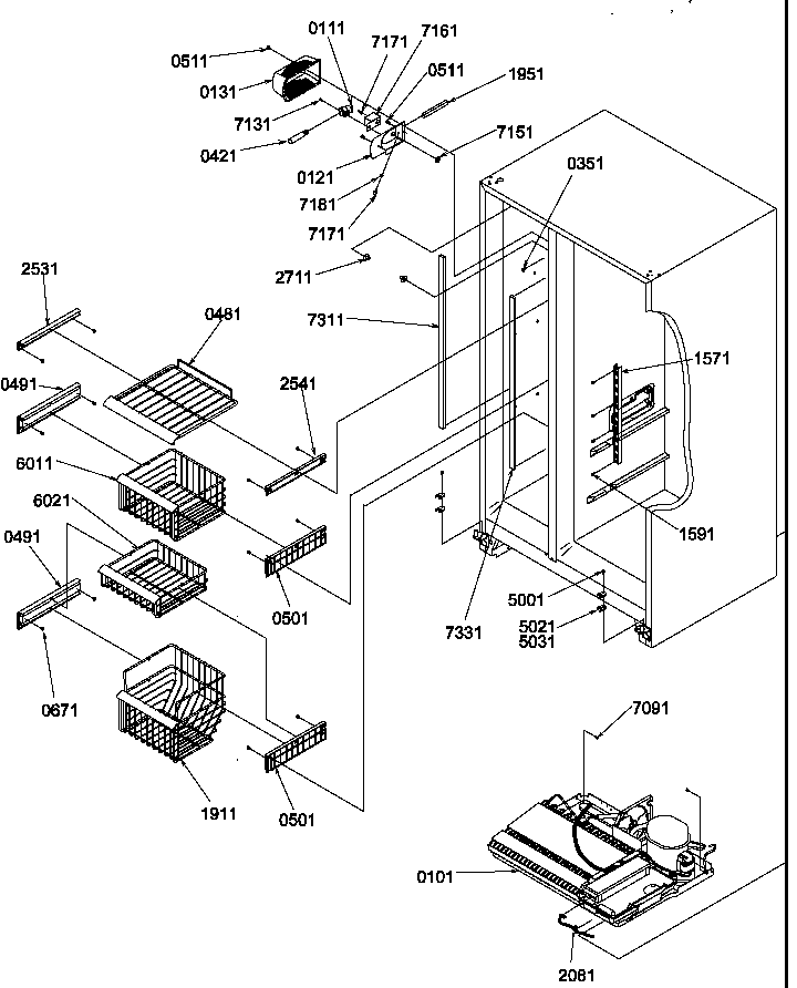 Freezer Shelves And Light Diagram and Parts List for SBDE520SW-P1185202WW  Amana Refrigerator