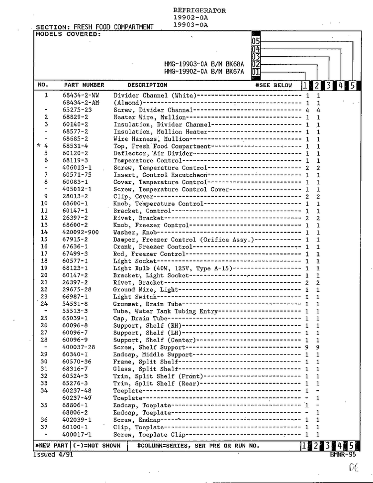 Fresh Food Compartment Page 2 Diagram and Parts List for 19903-0A  Admiral Refrigerator