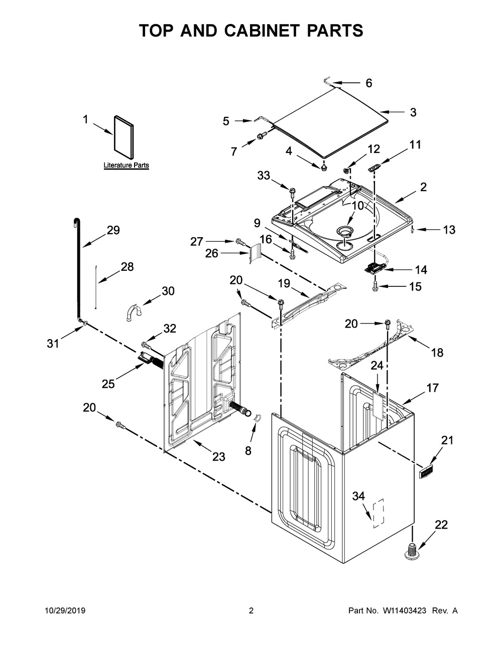 Top And Cabinet Parts Diagram and Parts List for MVWB835DC5  Maytag Washer