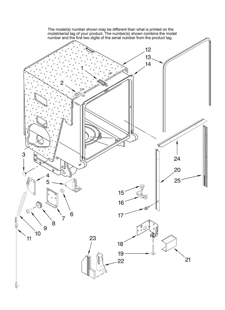 Tub And Frame Parts Diagram and Parts List for MDB6701AWQ10  Maytag Dishwasher