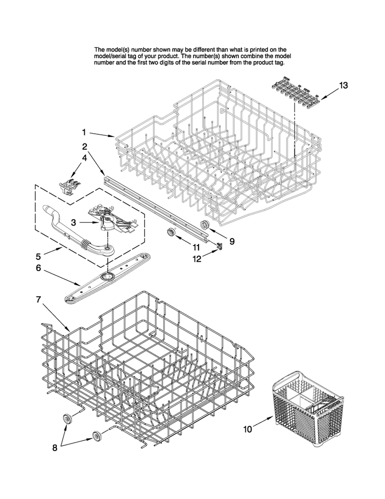 Upper And Lower Rack Parts Diagram and Parts List for MDBS561AWS3  Maytag Dishwasher