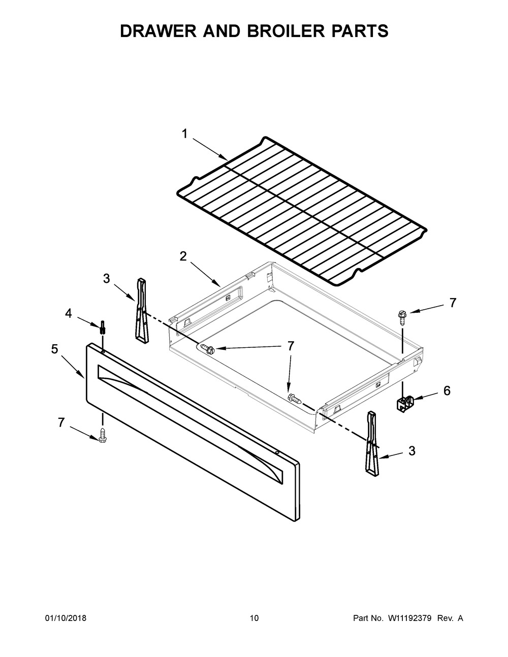 Drawer And Broiler Parts Diagram and Parts List for 4KAER5500AW1  Maytag Range
